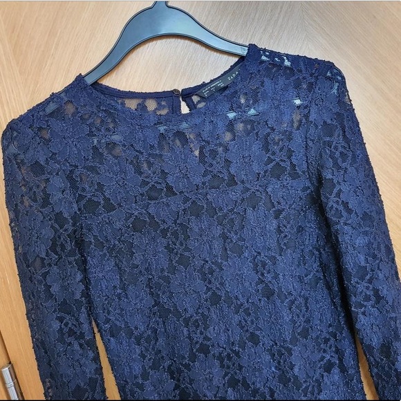 EUC! - Zara | Basic Navy Blue Shift Lace Dress - Picture 1 of 9